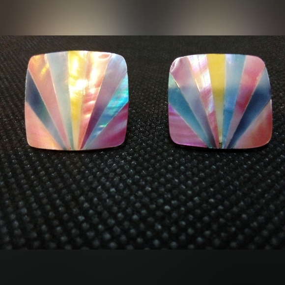 Color Burst Earrings , Multi Colored With Stud Post , Safety Back - Picture 10 of 10